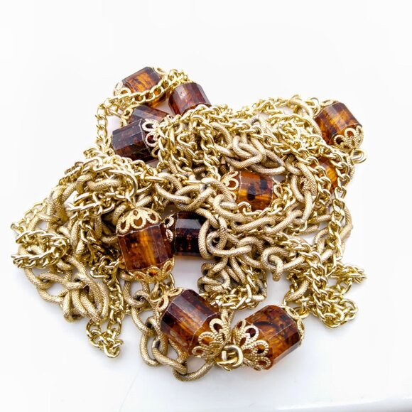 Sarah Coventry Wild Honey Necklace, Vintage Gold Tone Eloxal Chain Multi Strand - Picture 4 of 5